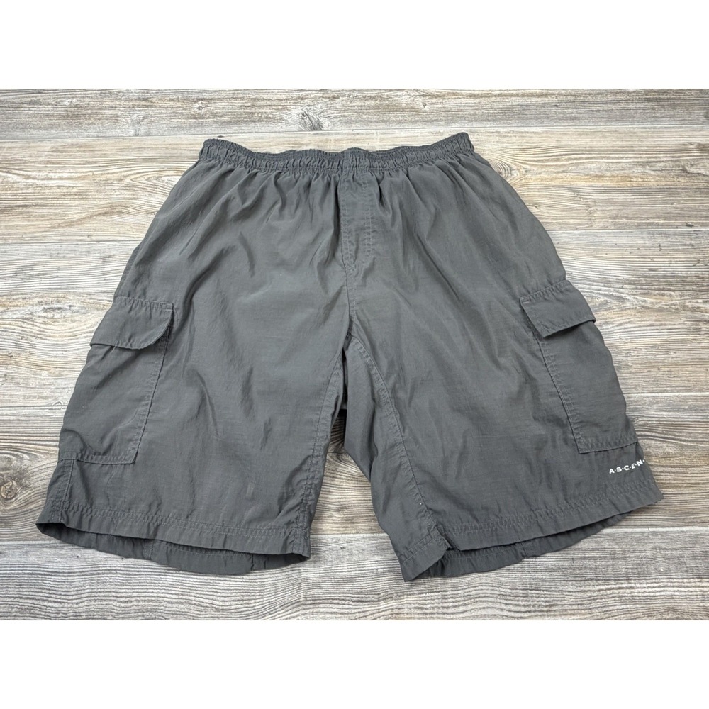 ASCENT Men's XL Cycling Shorts Grey Padded Cargo Pockets Elastic Waist Pull-On
